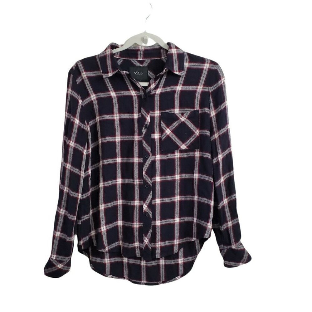 Rails‎ Womens Plaid Top XS Hunter Button Up Midnight Plum Collared Long Sleeve